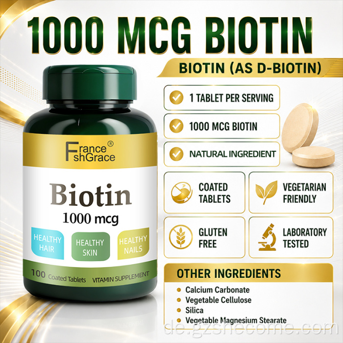 Shecome Biotin-Tabletten zur Unterstützung der Gesundheit von Haaren, Haut und Nägeln